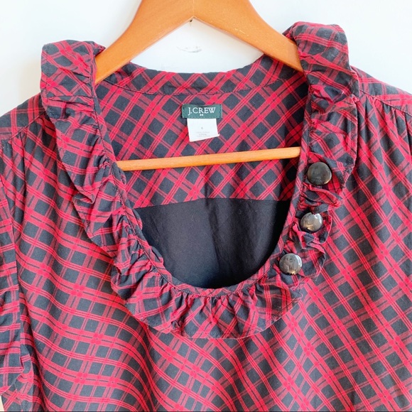 J. Crew Dresses & Skirts - J. Crew Black Red Plaid Ruffle Dress Size 6